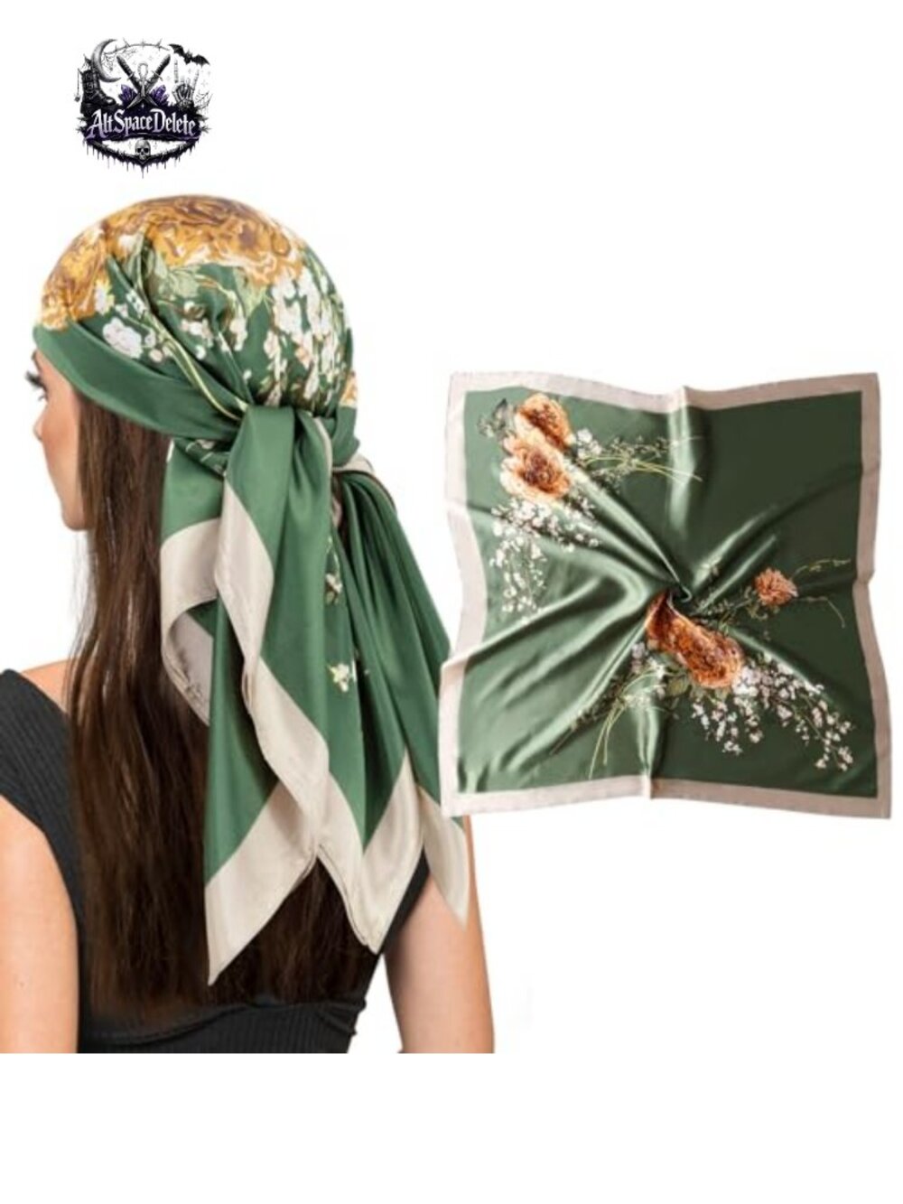 35" Square Silk Feeling Scarf Floral Head Wrap Hair Scarf Sleeping Night